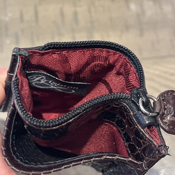 Brighton Black Purse Leather Flap Satchel Bag wallet set vtg Y2K Striped heart - Picture 3 of 9